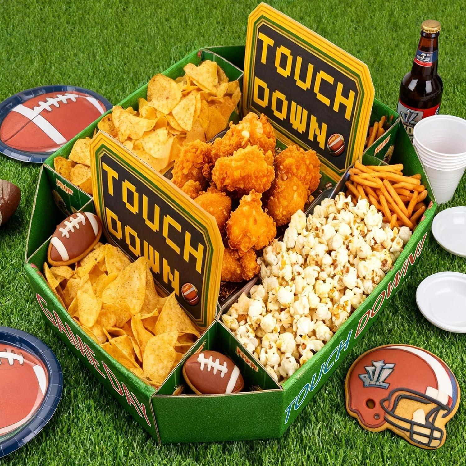 image:imageFootball Party Decorations Super Game Bowl Party Decorations 2026 Football Food Tray Set Stadium Snack Display Tray for Football Party Supplies Favors Decorations Game Day Themed Birthday Food Plates Decor