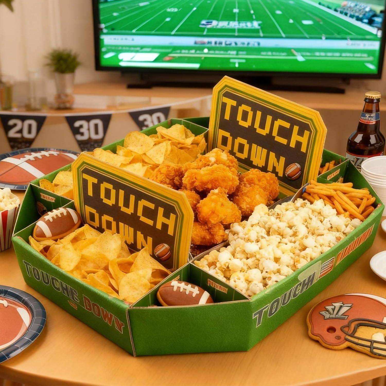 image:imageFootball Party Decorations Super Game Bowl Party Decorations 2026 Football Food Tray Set Stadium Snack Display Tray for Football Party Supplies Favors Decorations Game Day Themed Birthday Food Plates Decor