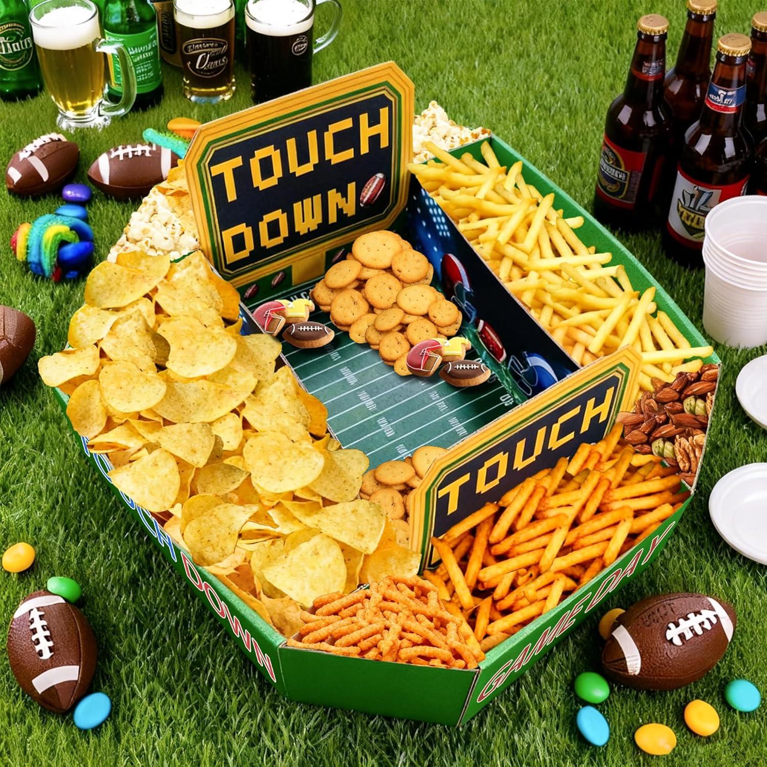image:imageFootball Party Decorations Super Game Bowl Party Decorations 2026 Football Food Tray Set Stadium Snack Display Tray for Football Party Supplies Favors Decorations Game Day Themed Birthday Food Plates Decor