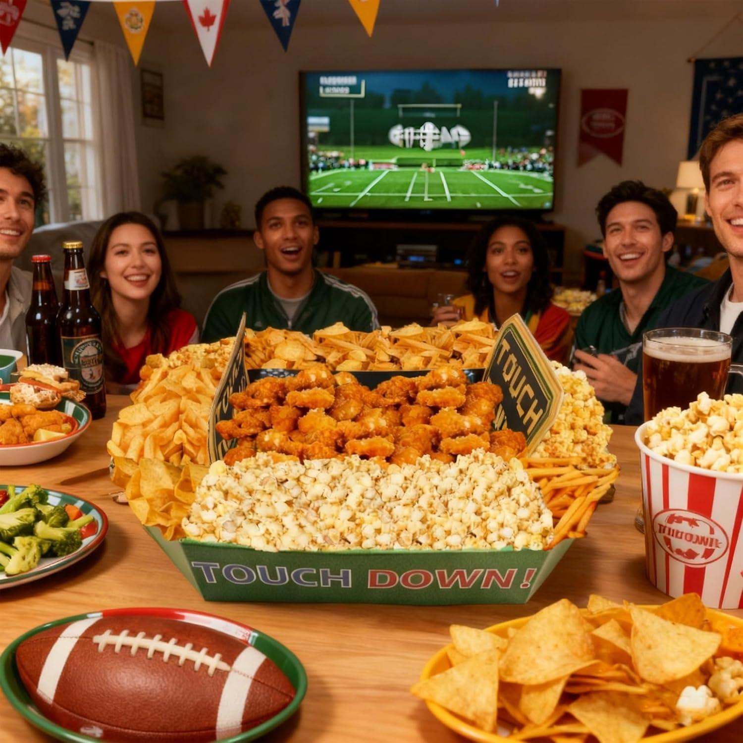 image:imageFootball Party Decorations Super Game Bowl Party Decorations 2026 Football Food Tray Set Stadium Snack Display Tray for Football Party Supplies Favors Decorations Game Day Themed Birthday Food Plates Decor