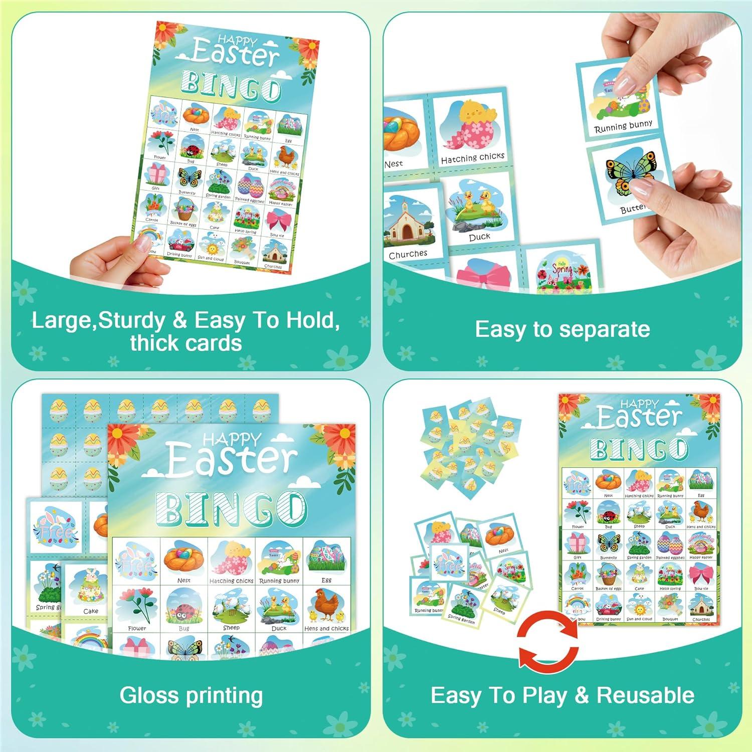 image:imageOHOME Easter Bingo Games for Kids Basket Stuffers Easter Crafts Toys for Boys Girls Adults TeensClassroom Activities Gifts Party Favors Easter Basket Essentials 24 PlayersEaster