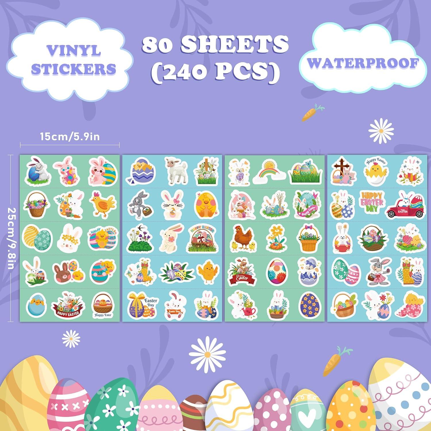 image:imageOHOME Easter Stickers for Kids 240 PCS Easter Basket Stuffers for Boys Girls Teens Adults Vinyl Easter Gifts Decorations Toys Kids Easter Games Crafts Activities Party FavorsEaster Basket Stuffers