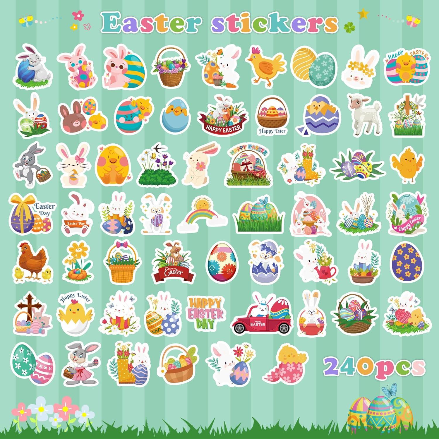 image:imageOHOME Easter Stickers for Kids 240 PCS Easter Basket Stuffers for Boys Girls Teens Adults Vinyl Easter Gifts Decorations Toys Kids Easter Games Crafts Activities Party FavorsEaster Basket Stuffers
