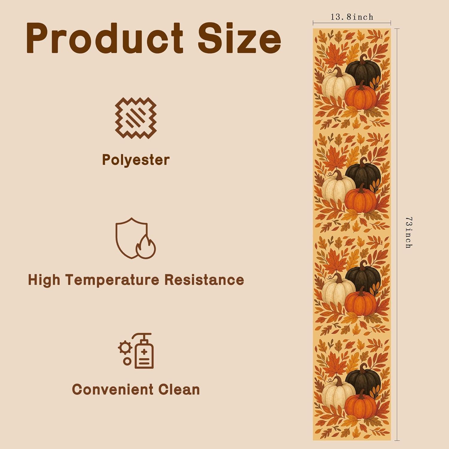 image:imageOHOME Fall Decorations for Home Pumpkins Leaves Table Runner for Indoor Outdoor Fall Decor for Thanksgiving Friendsgiving Autumn Centerpieces Backdrop Tablecloth for Tables Room Office KitchenFall