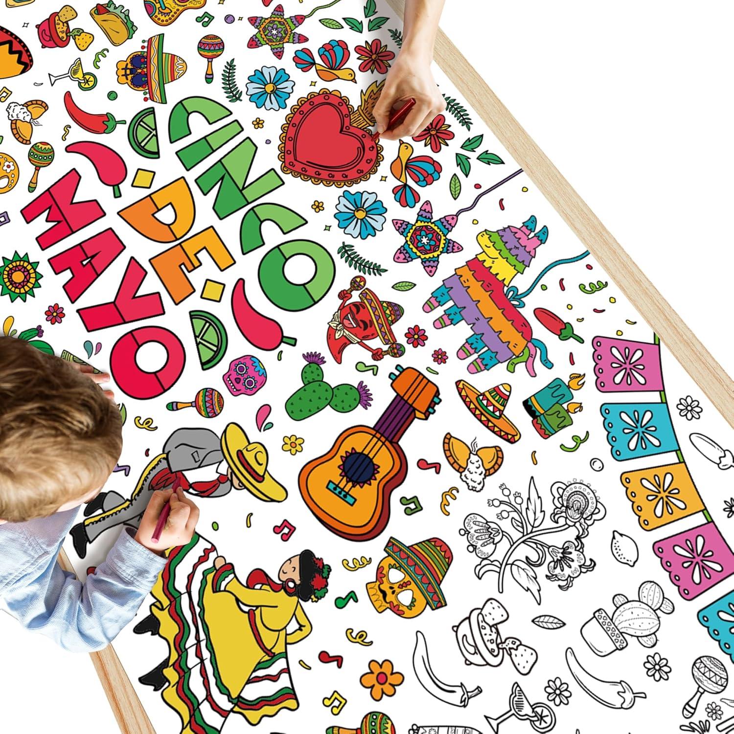 image:imageOHOME Giant Coloring Tablecloth Birthday Decorations Arts amp Crafts for Kids Ages 412Cinco De Mayo
