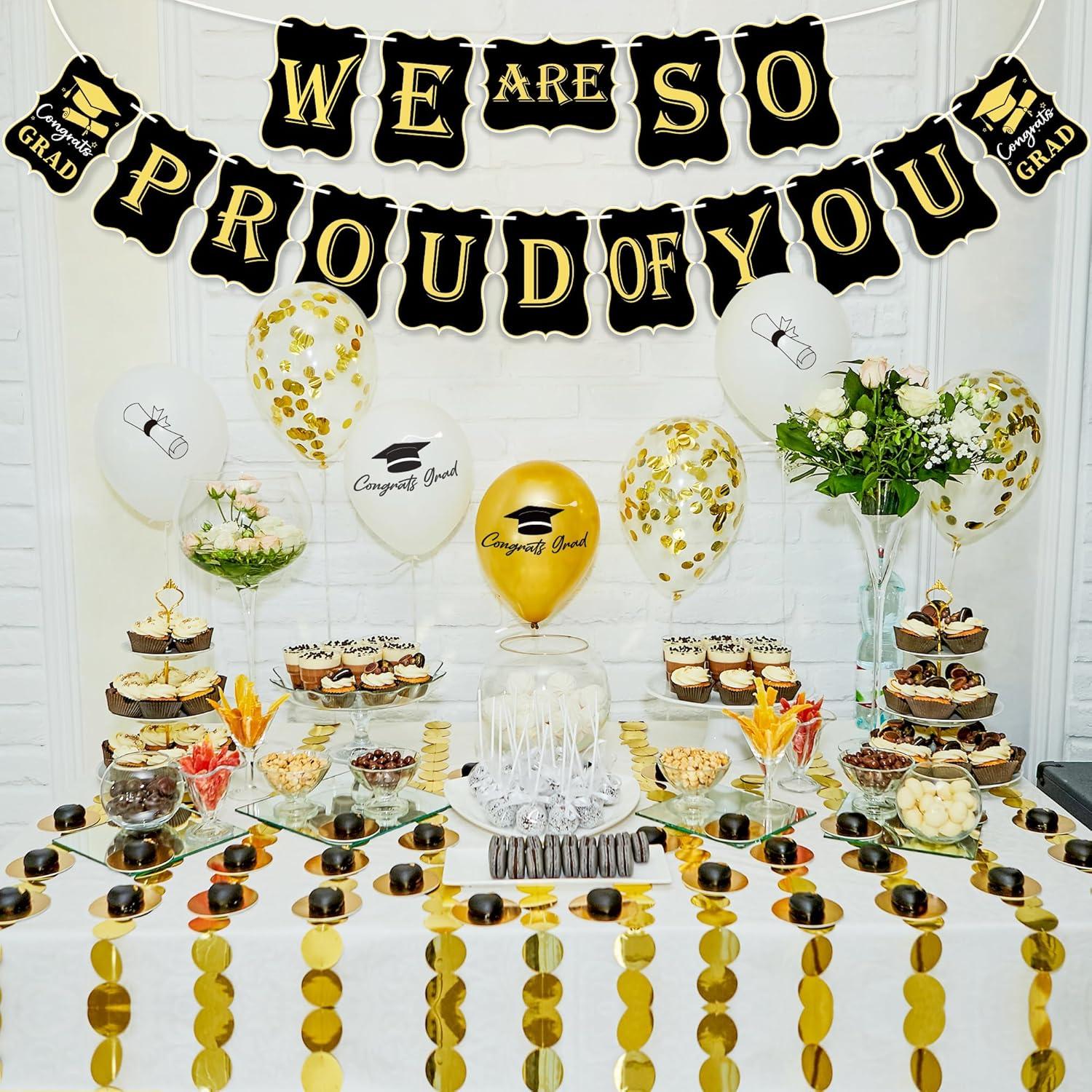image:imageOHOME Graduation Decorations 2025 We are So Proud of You Banner Congrats Grad Graduation Backdrop for Party Favors SuppliesBlack Gold