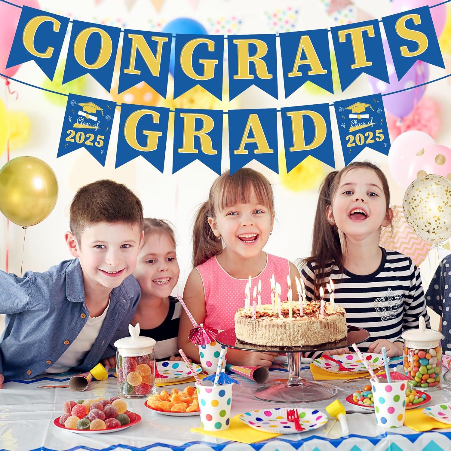 image:imageOHOME Graduation Decorations 2025 We are So Proud of You Banner Congrats Grad Graduation Backdrop for Party Favors SuppliesBlue and Gold