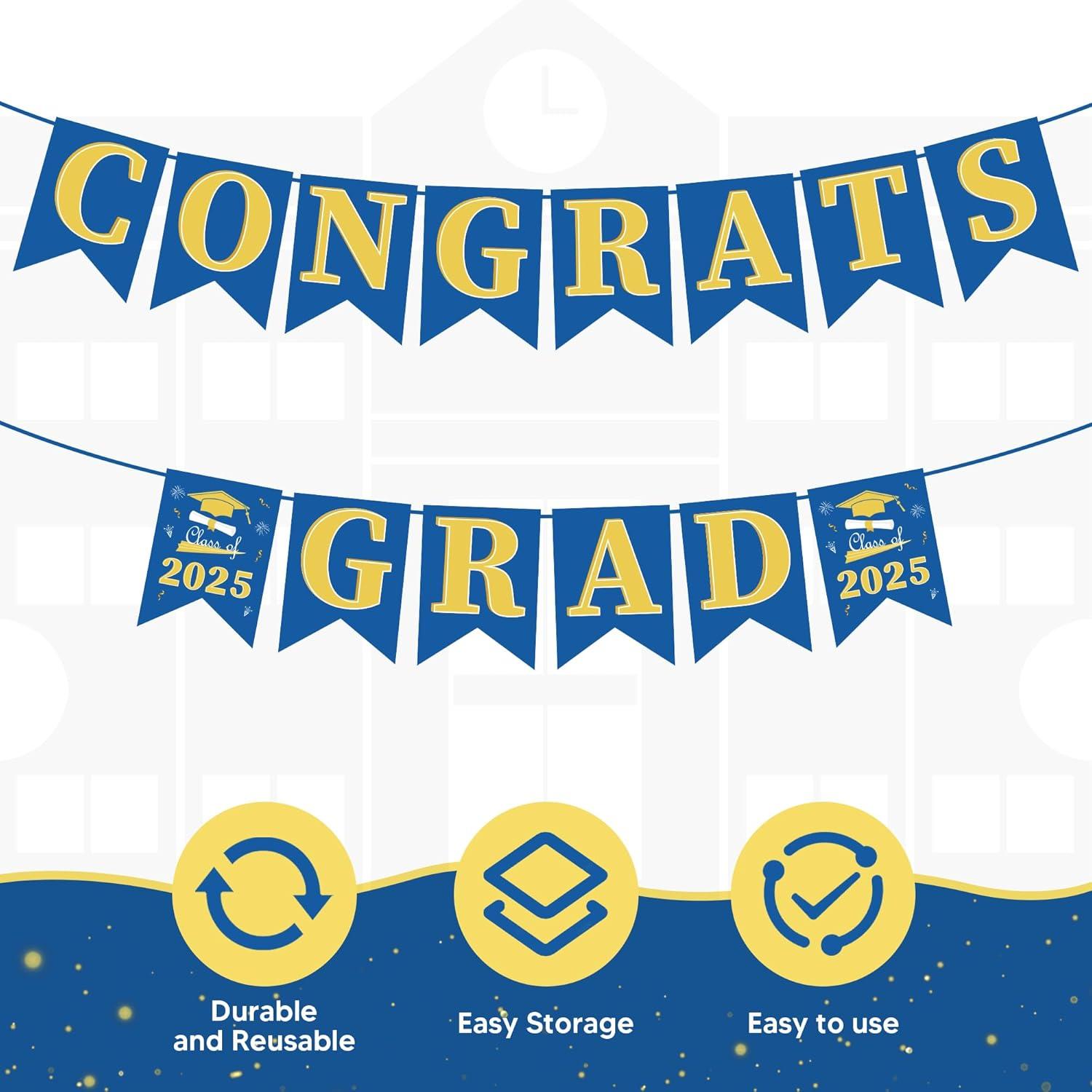 image:imageOHOME Graduation Decorations 2025 We are So Proud of You Banner Congrats Grad Graduation Backdrop for Party Favors SuppliesBlue and Gold