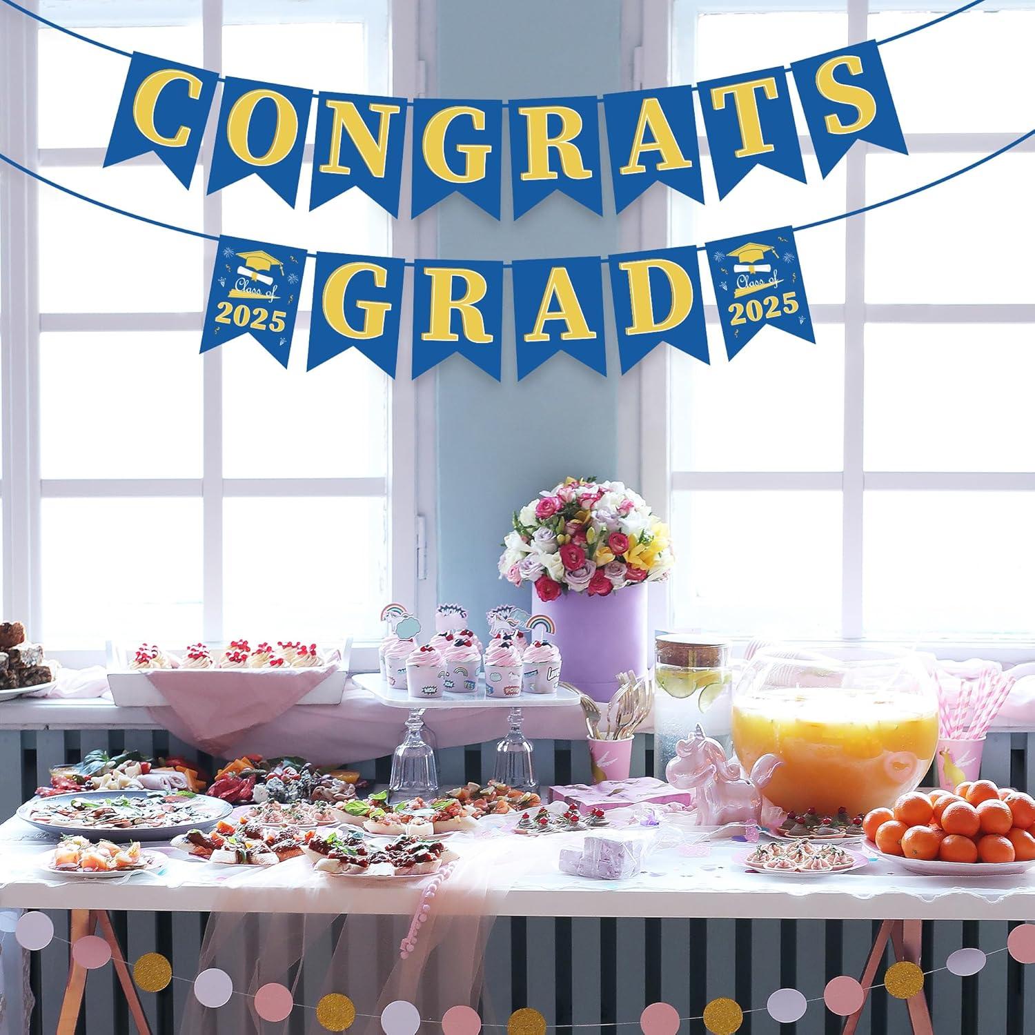 image:imageOHOME Graduation Decorations 2025 We are So Proud of You Banner Congrats Grad Graduation Backdrop for Party Favors SuppliesBlue and Gold