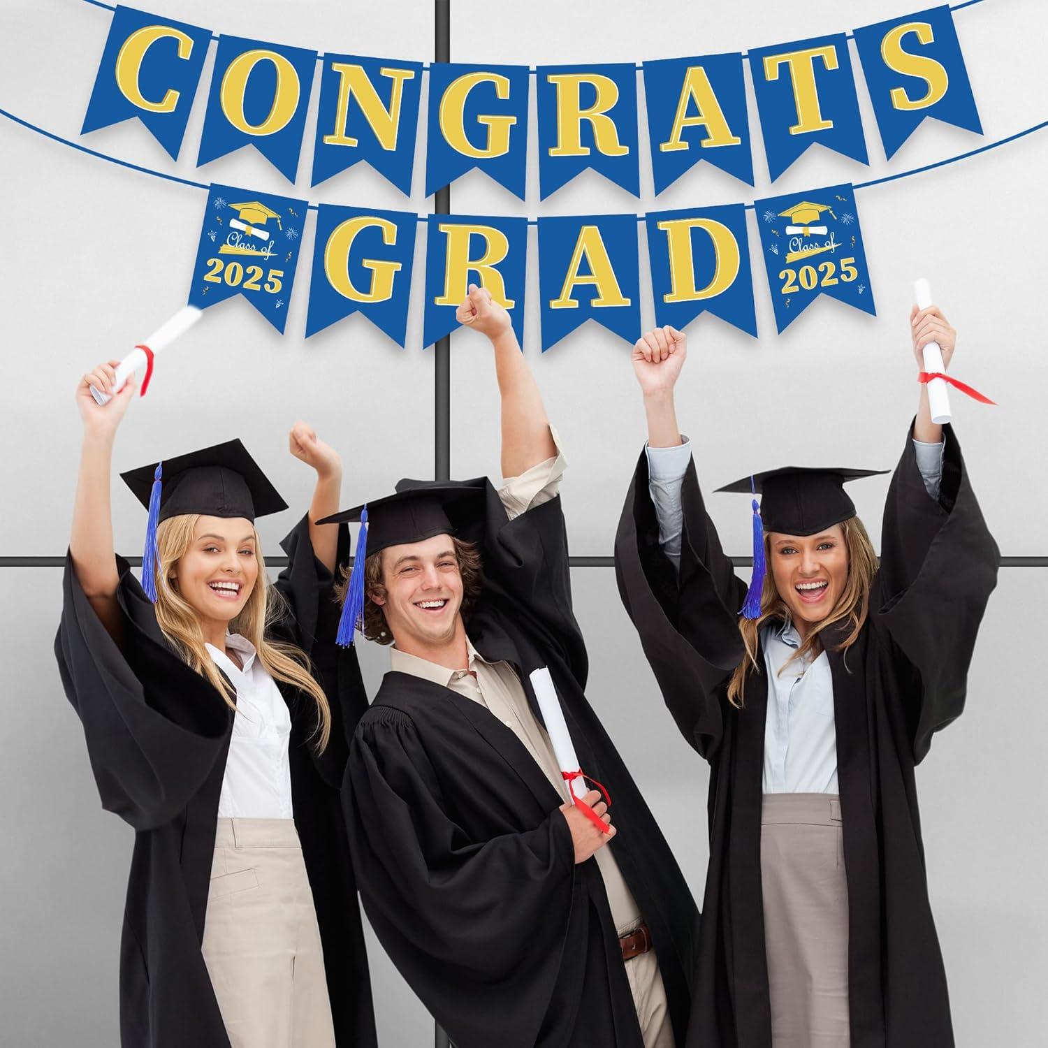 image:imageOHOME Graduation Decorations 2025 We are So Proud of You Banner Congrats Grad Graduation Backdrop for Party Favors SuppliesBlue and Gold