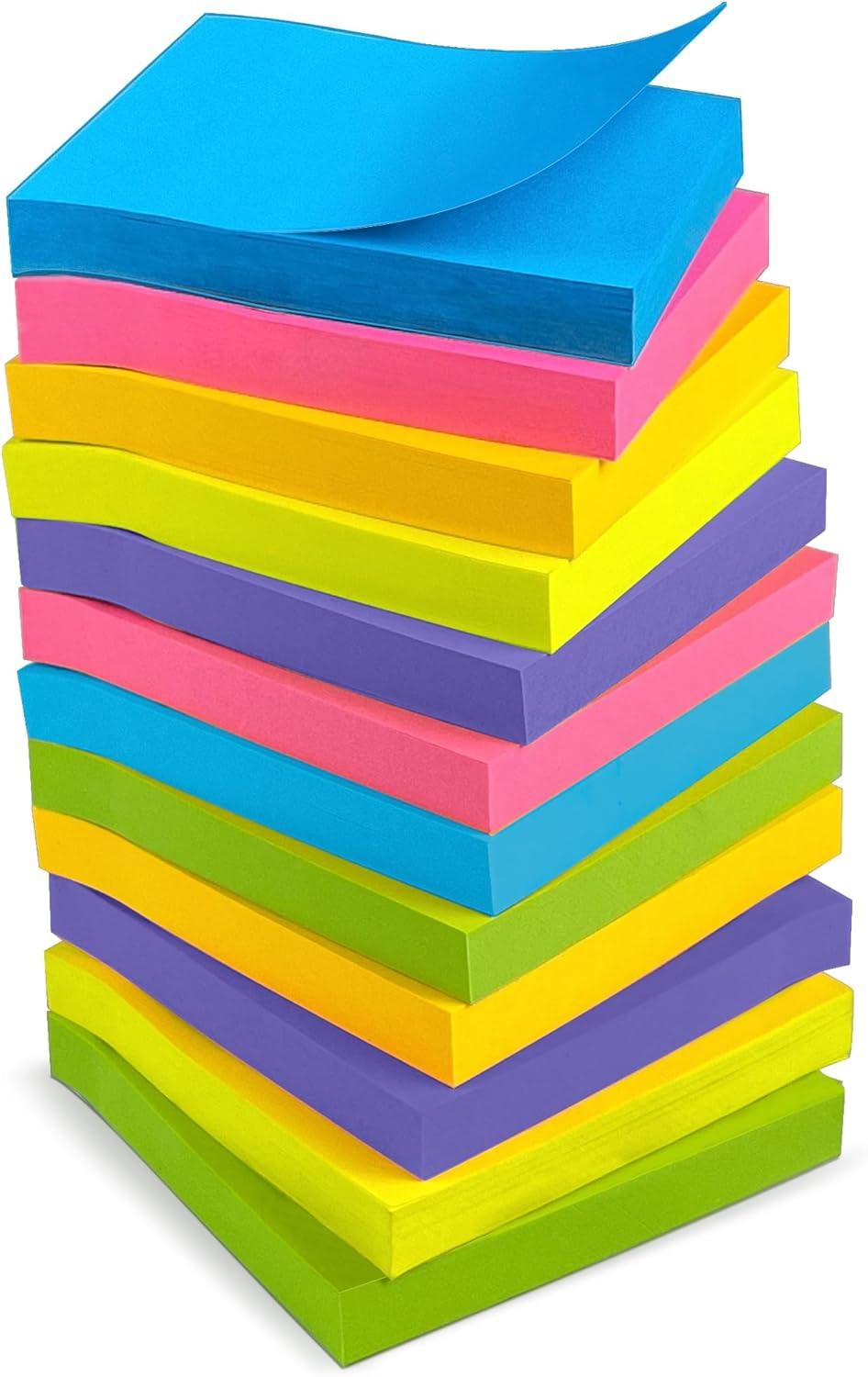 image:imageOHOME Sticky Notes 12 Pads 3x3 Colorful SelfStick Post Notes Bulk Office Desk Accessories Teacher Classroom Must HavesAesthetic School Supplies for HomeEaster Basket StuffersSquare