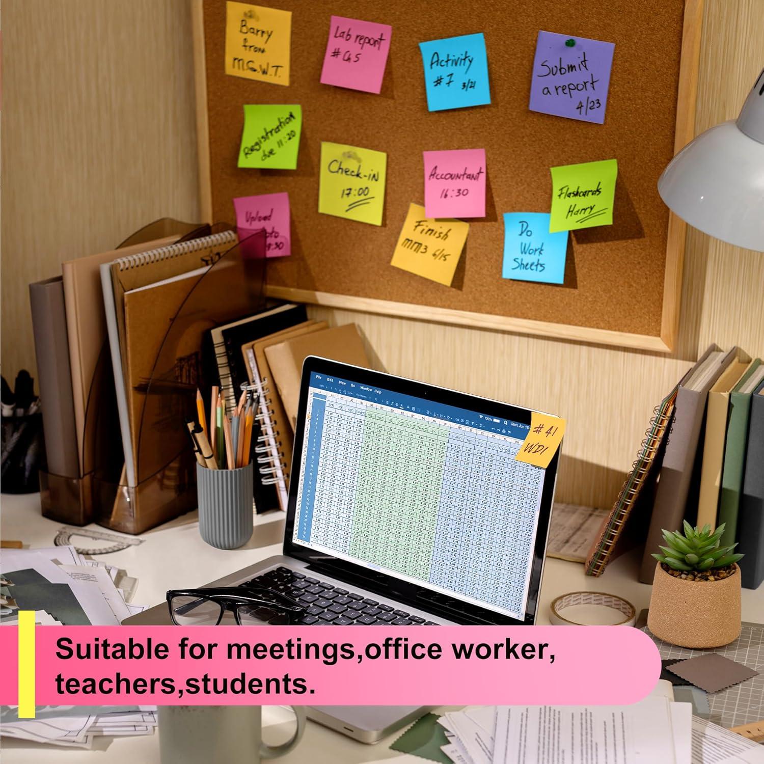 image:imageOHOME Sticky Notes 12 Pads 3x3 Colorful SelfStick Post Notes Bulk Office Desk Accessories Teacher Classroom Must HavesAesthetic School Supplies for HomeEaster Basket StuffersSquare