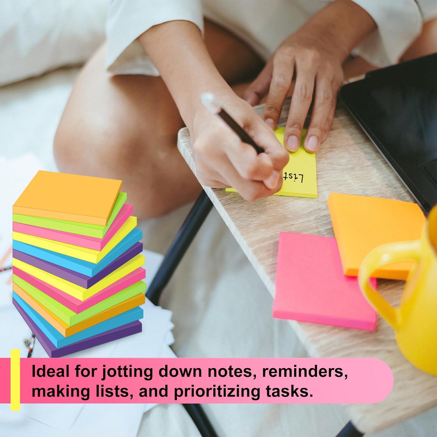 image:imageOHOME Sticky Notes 12 Pads 3x3 Colorful SelfStick Post Notes Bulk Office Desk Accessories Teacher Classroom Must HavesAesthetic School Supplies for HomeEaster Basket StuffersSquare