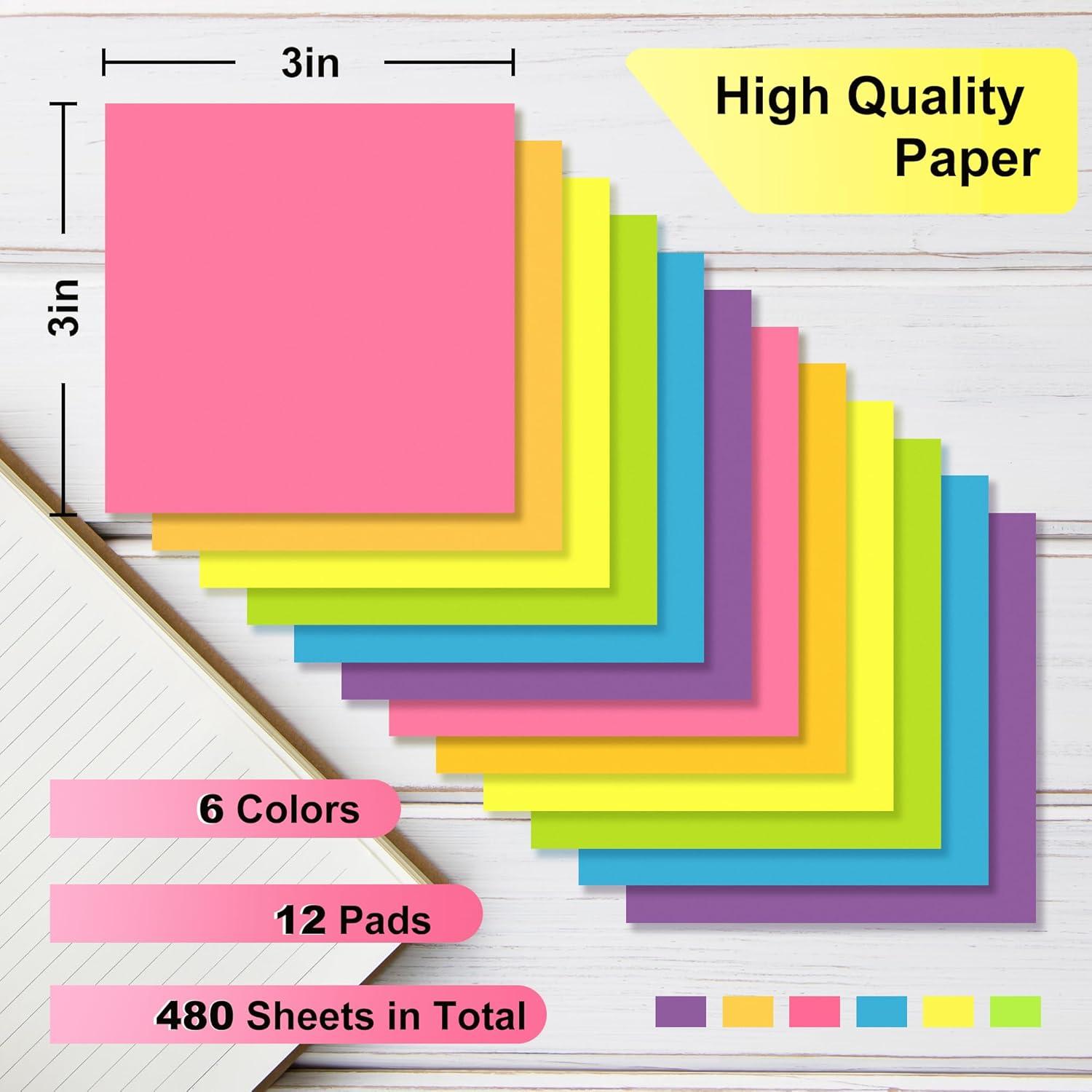 image:imageOHOME Sticky Notes 12 Pads 3x3 Colorful SelfStick Post Notes Bulk Office Desk Accessories Teacher Classroom Must HavesAesthetic School Supplies for HomeEaster Basket StuffersSquare