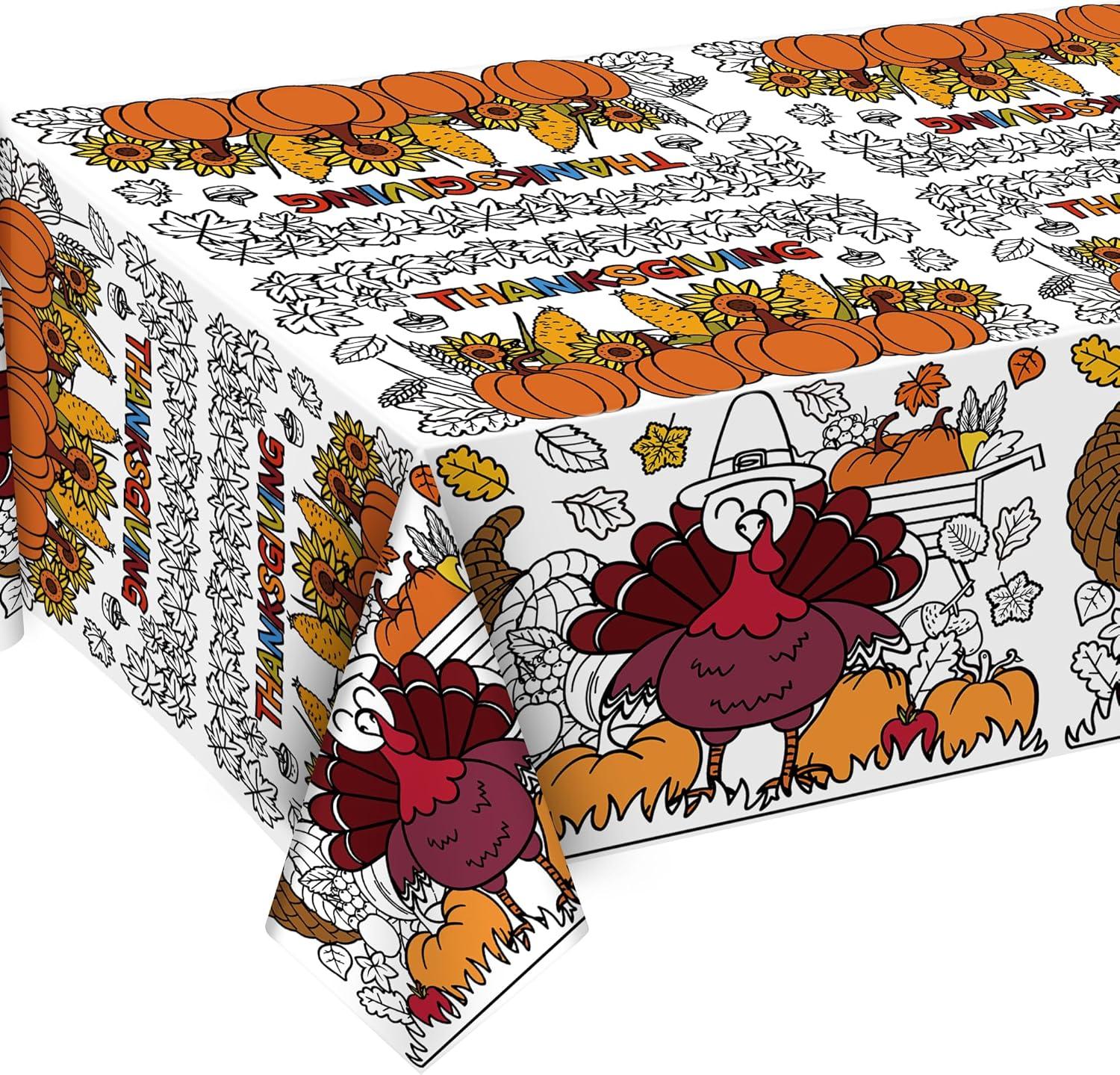image:imageOHOME Thanksgiving Coloring Tablecloth with Thanksgiving Tablecloth