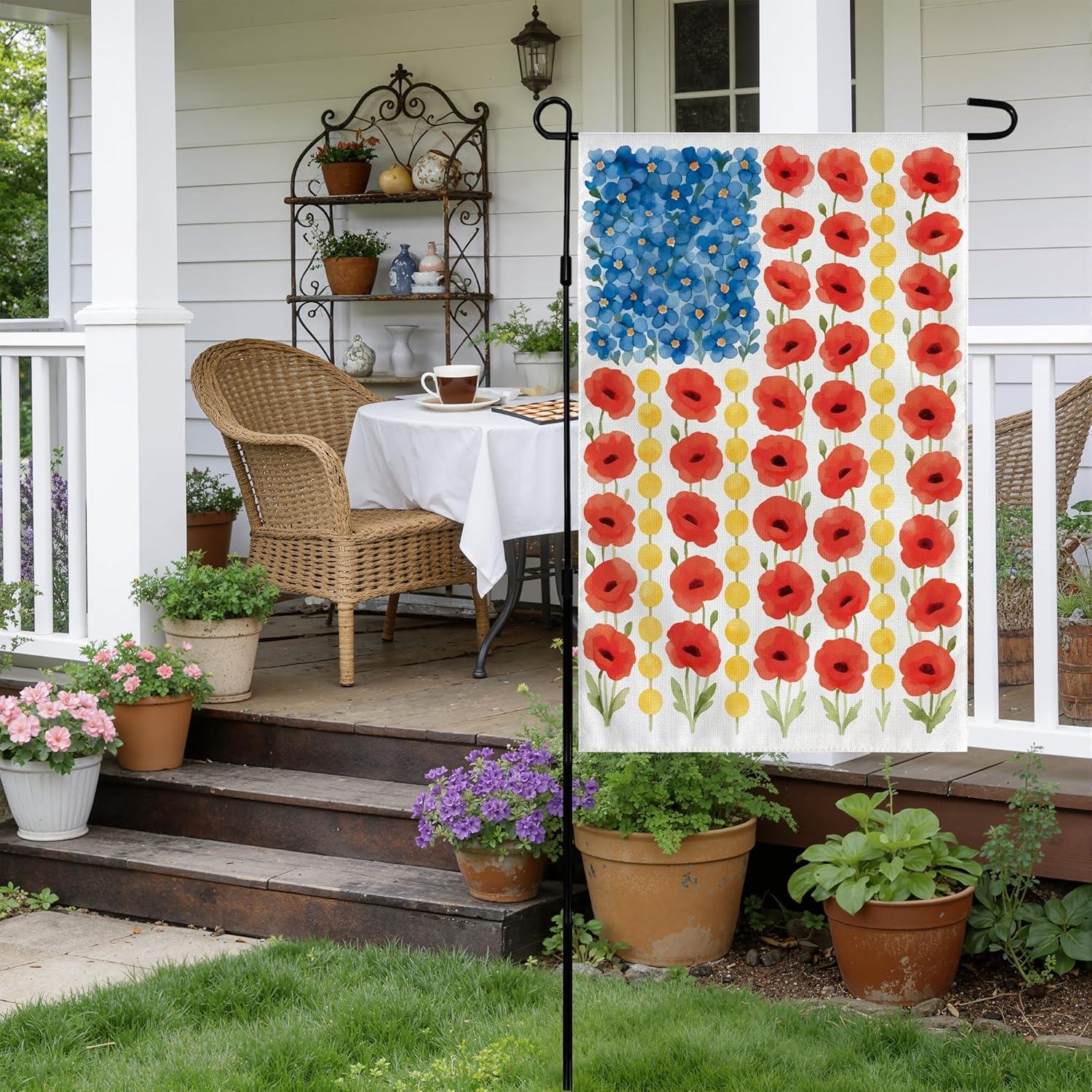 image:imageOHOME Thanksgiving Decorations Fall Garden Flag DoubleSide Autumn Decor for Outdoor Indoor Outside Friendsgiving Welcome Backdrop Banner for Garden Porch Patio Lawn Yard12x18 InchRed Yellow Blue