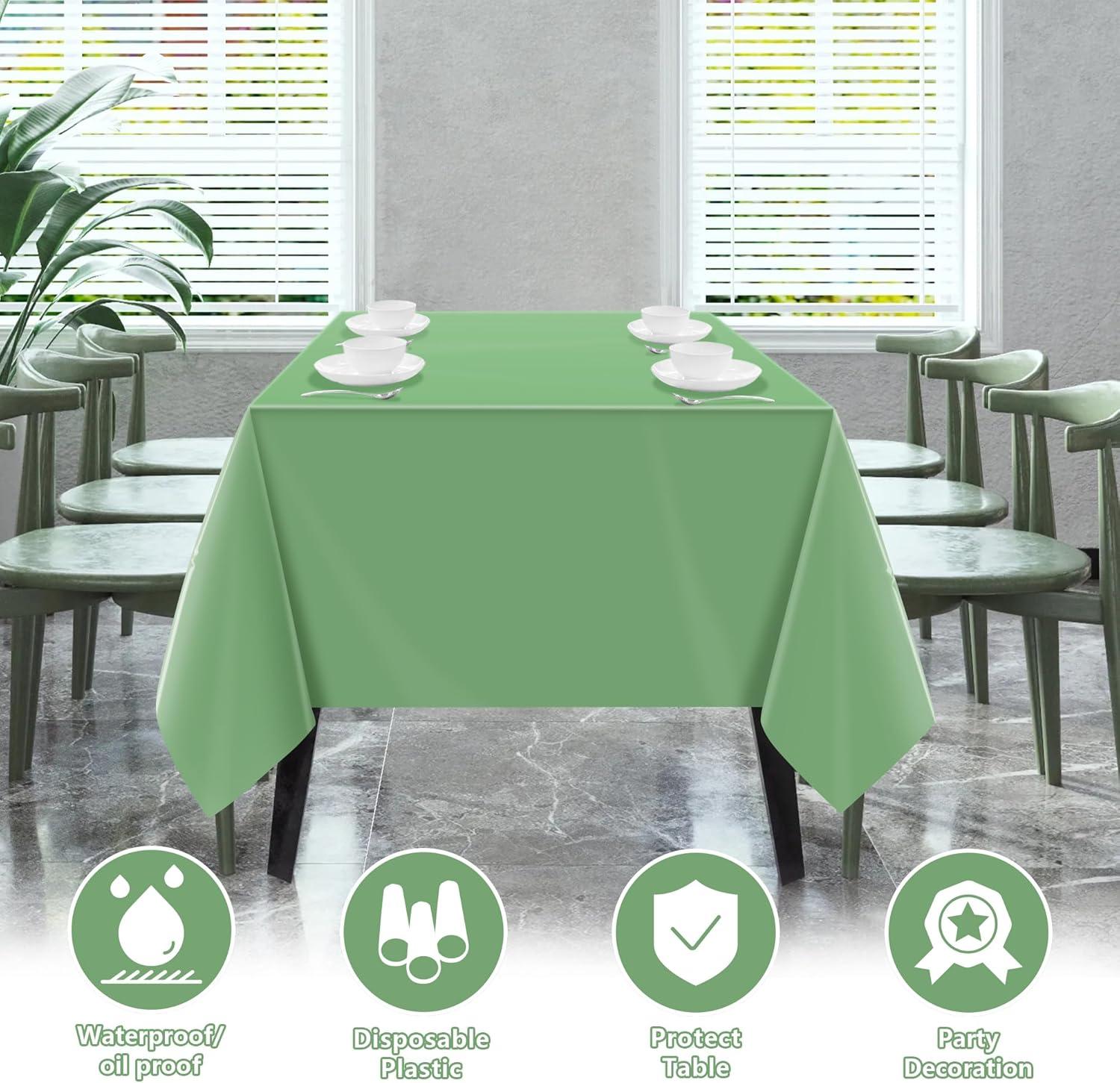 image:imageOHOME Thanksgiving Decorations Plastic Fall Tablecloth for Thanksgiving Friendsgiving Autumn Table Decor Leaves Floral Table Covers for Outdoor Indoor Party Favors Backdrop52x872 PackSage Green Tablecloth