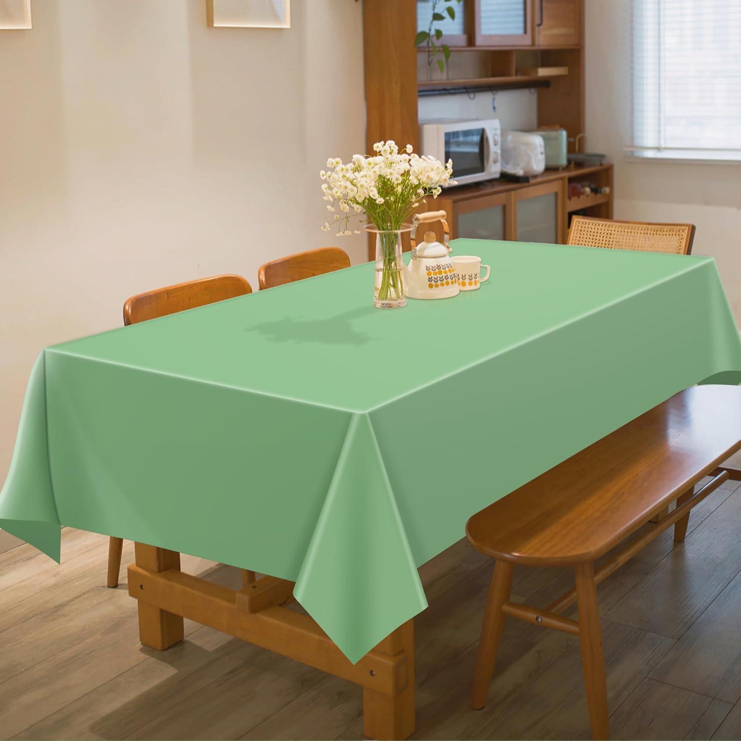 image:imageOHOME Thanksgiving Decorations Plastic Fall Tablecloth for Thanksgiving Friendsgiving Autumn Table Decor Leaves Floral Table Covers for Outdoor Indoor Party Favors Backdrop52x872 PackSage Green Tablecloth