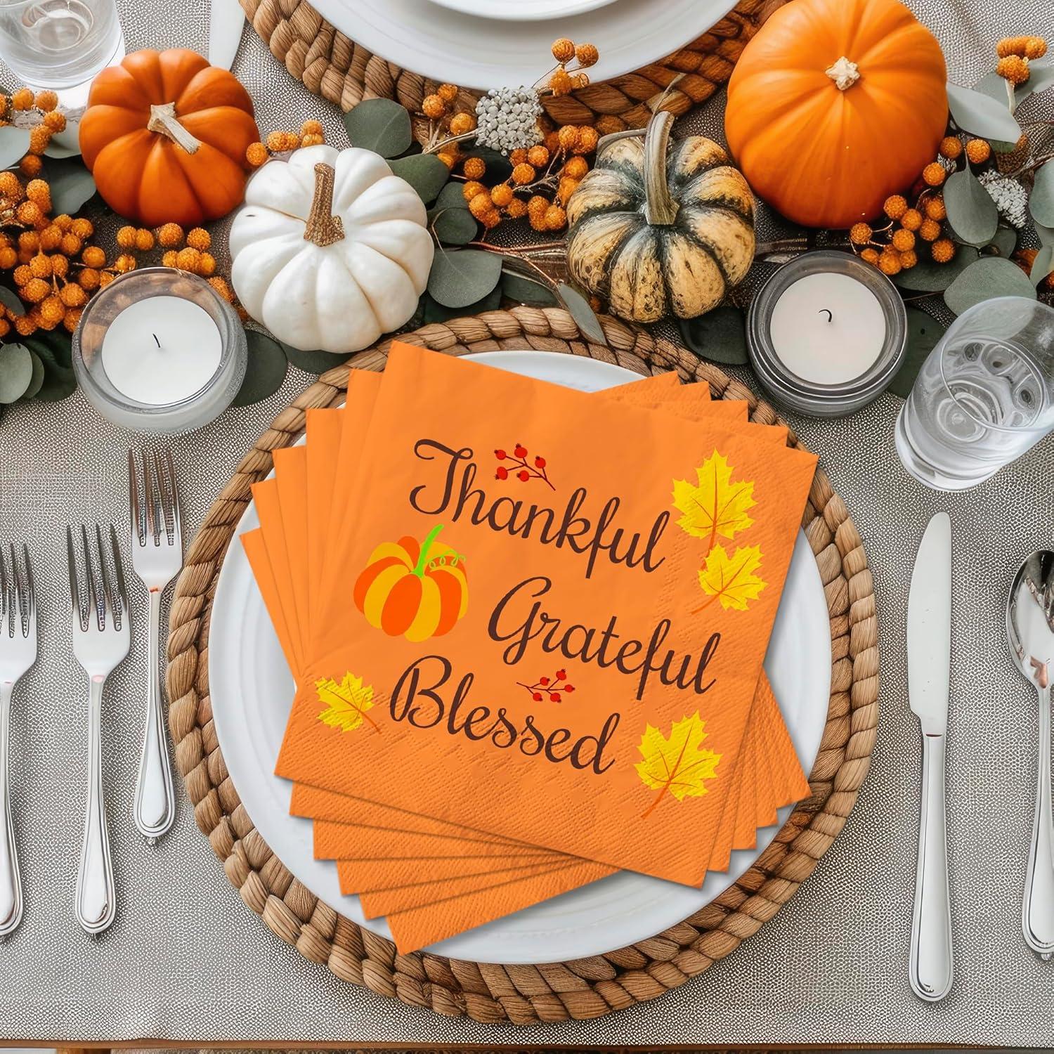 image:imageOHOME Thanksgiving Napkins Thanksgiving Table Decor for Indoor Outdoor Friendsgiving Party Decorations Favors Supplies for DinnerFall Tissue Plates Paper Disposable Placemats