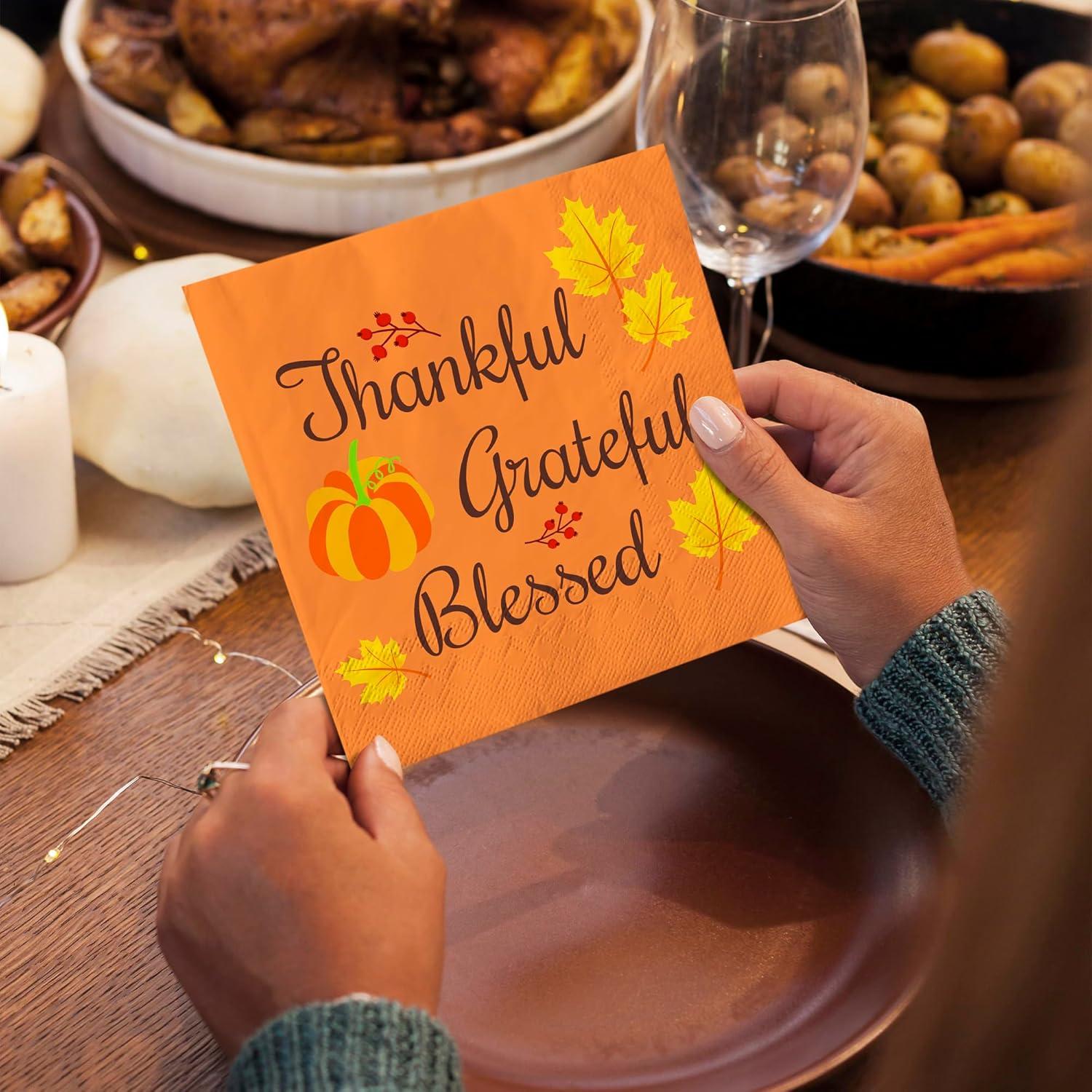 image:imageOHOME Thanksgiving Napkins Thanksgiving Table Decor for Indoor Outdoor Friendsgiving Party Decorations Favors Supplies for DinnerFall Tissue Plates Paper Disposable Placemats