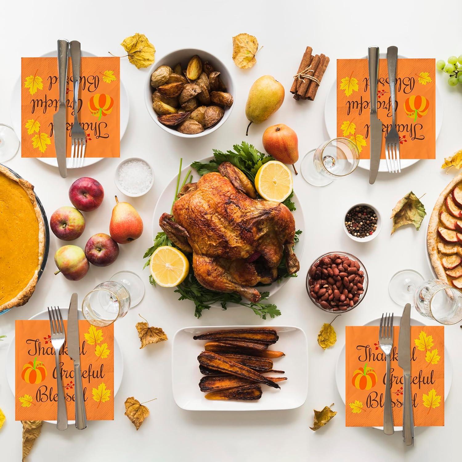 image:imageOHOME Thanksgiving Napkins Thanksgiving Table Decor for Indoor Outdoor Friendsgiving Party Decorations Favors Supplies for DinnerFall Tissue Plates Paper Disposable Placemats