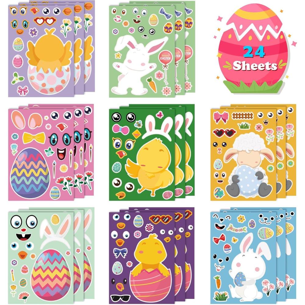 image:imageOHOME Easter Basket Stuffers for Kids DIY Happy Egg Bunny Sticker Crafts StickersKids Easter Gifts Decor Treats Games Toys Activities Party Favor Supplies24 SheetsEaster DIY Stickers