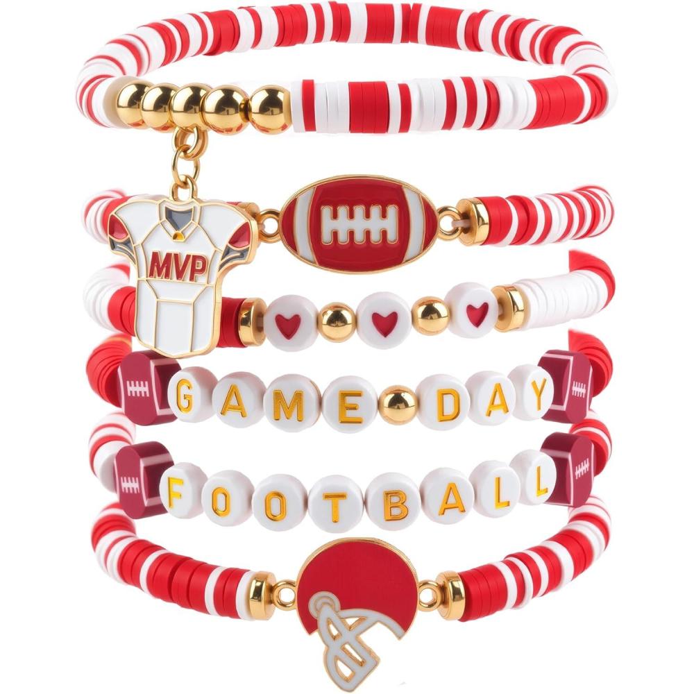 image:imageOHOME Football Party Decorations for Super Game Bowl 20266 Pack Red Bracelets for Women  Football Party Favors Supplies Accessories Decor Gifts  Game Day Sport Outfits Dresses ShitsRed Football