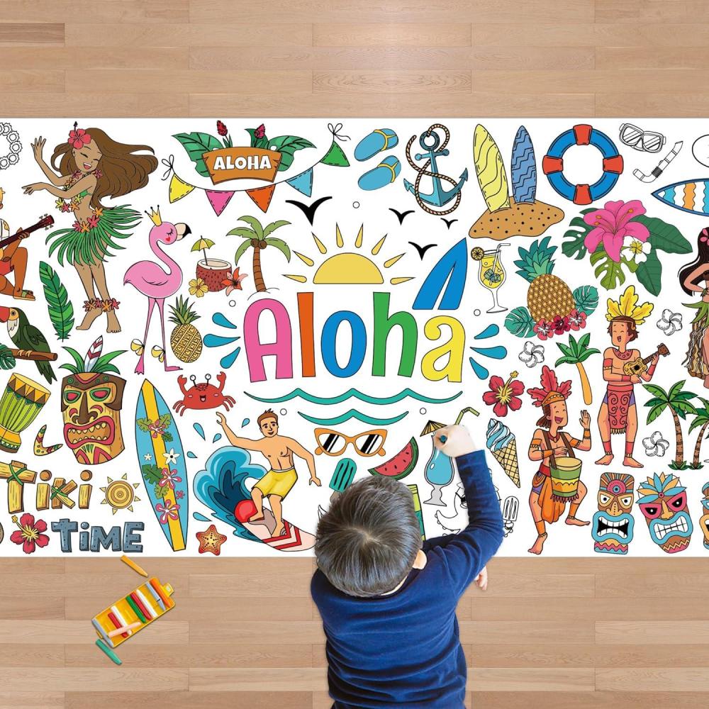 image:imageOHOME Giant Coloring Tablecloth Birthday Decorations Arts amp Crafts for Kids Ages 412Hawaiian
