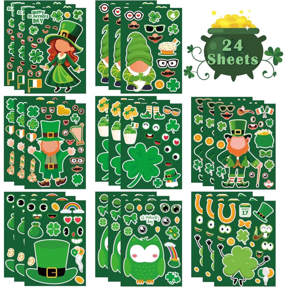 image:imageOHOME St Patricks Day Stickers  St Patricks Day Accessories  DIY Shamrock StickersSt Patricks Day Gifts Crafts Activity Party Favors for Kids  St Patricks Day Decorations Decor 24 SheetsSt Patricks day