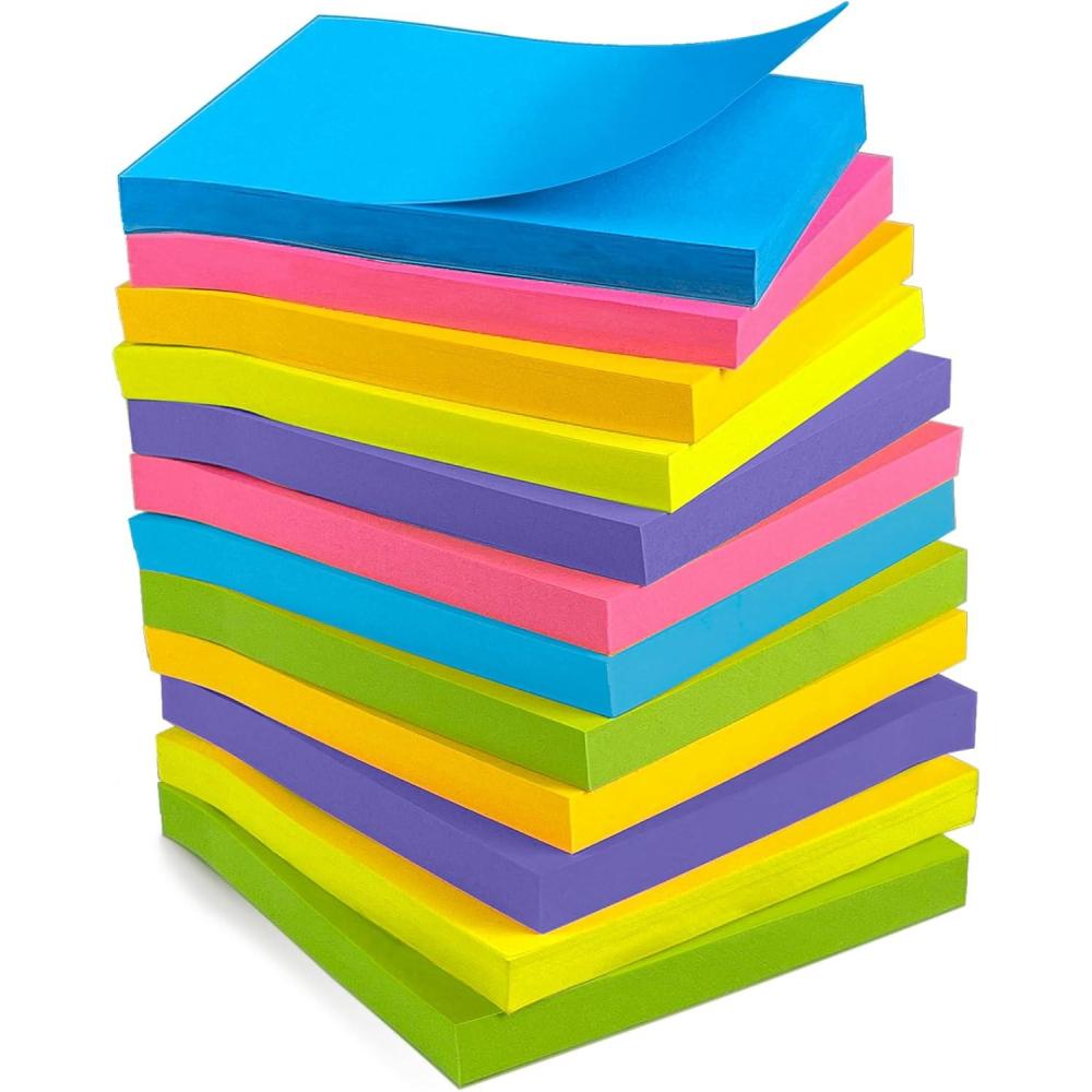 image:imageOHOME Sticky Notes 12 Pads 3x3 Colorful SelfStick Post Notes Bulk Office Desk Accessories Teacher Classroom Must HavesAesthetic School Supplies for HomeEaster Basket StuffersSquare