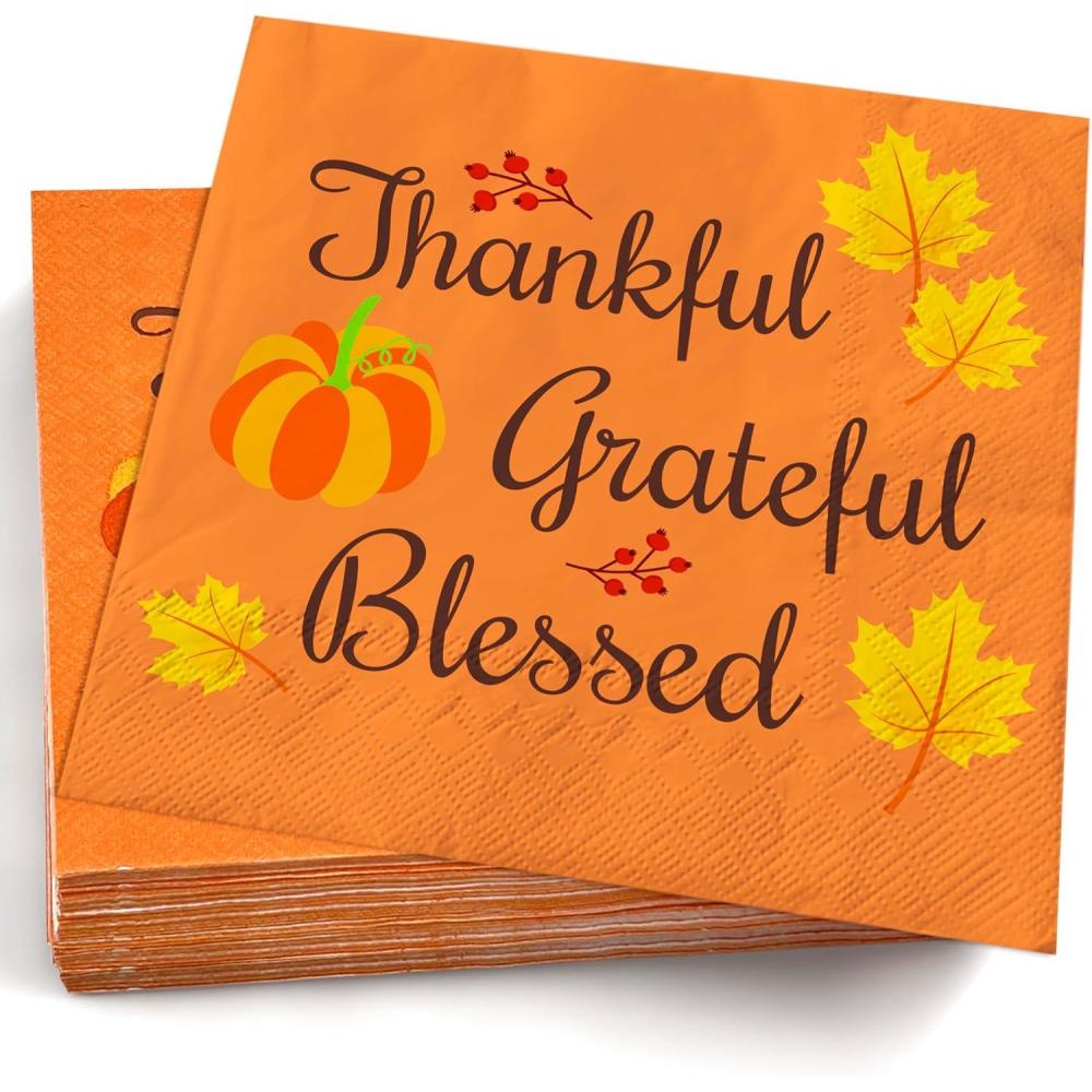 image:imageOHOME Thanksgiving Napkins Thanksgiving Table Decor for Indoor Outdoor Friendsgiving Party Decorations Favors Supplies for DinnerFall Tissue Plates Paper Disposable Placemats