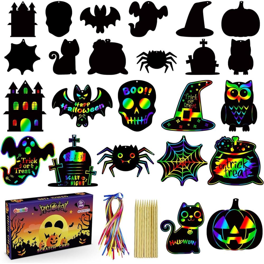 image:imageOHOME Valentines Day Crafts for Kids 48 PCS Valentines Magic Rainbow Scratch Paper Cards SetKids Valentines Day Gifts for School Classroom Valentines Treats Toys Games Party Favors for ToddlerHalloween