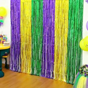 Football Party Decorations for Super Game Bowl 2026 – Green Brown Tinsel Streamers Backdrop Banner | Football Party Favors Supplies Indoor Outdoor – Game Day Birthday Party Accessories for Wall Door(Green Yellow Purple)