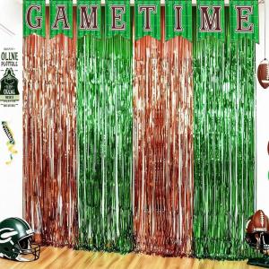 Football Party Decorations for Super Game Bowl 2026 – Green Brown Tinsel Streamers Backdrop Banner | Football Party Favors Supplies Indoor Outdoor – Game Day Birthday Party Accessories for Wall Door(Green Brown)