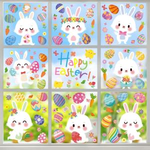 OHOME 2025 Easter Window Clings| 9 Sheets Bunny Egg Easter Basket Stuffers for Glass Windows – Rabbit Gifts Crafts Party Favors for Home,8×12 Inch(White)