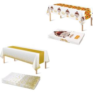 OHOME 7 Pack Disposable Plastic Tablecloth – Fall Party Supplies for Thanksgiving Decorations 54″ x 108″