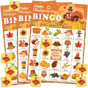 OHOME Easter Bingo Games for Kids Basket Stuffers | Easter Crafts Toys for Boys Girls Adults Teens,Classroom Activities Gifts Party Favors – Easter Basket Essentials (24 Players)(Thanksgiving)