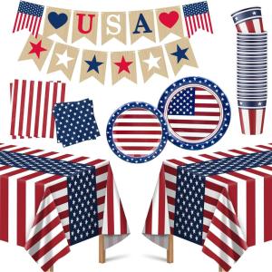 OHOME Football Party Decorations – Football Party Decorations 2026 – Serve 24 – Football Plates Tablecloth Napkins Cups Banner | Football Party Supplies Favors,Football Accessories Birthday Decor(4th of july)