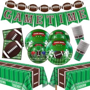 OHOME Football Party Decorations – Football Party Decorations 2026 – Serve 24 – Football Plates Tablecloth Napkins Cups Banner | Football Party Supplies Favors,Football Accessories Birthday Decor(Football)