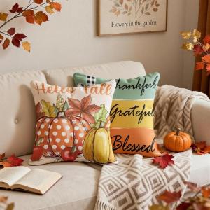 OHOME Thanksgiving Decorations – Fall Pillow Covers 18×18 Inch | Thanksgiving Throw Pillows -Thanksgiving Decorations for Couch-Friendsgiving Party Favors Decor Indoor Outdoor for Room Office Parlor(Fall Orange)