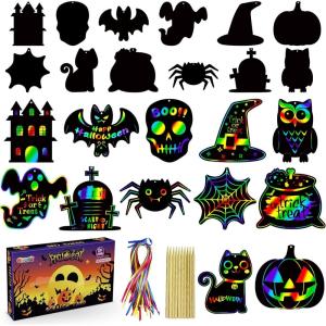 OHOME Valentines Day Crafts for Kids – 48 PCS Valentine’s Magic Rainbow Scratch Paper Cards Set,Kids Valentines Day Gifts for School Classroom – Valentine’s Treats Toys Games Party Favors for Toddler(Halloween)