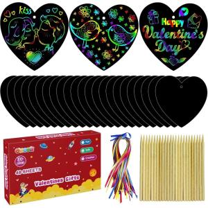 Stocking Stuffers – 48 PCS Rainbow Scratch Paper Cards Set | Christmas Crafts Toys Game for Kids – Christmas Gifts Ornaments Party Favors Decorations Supplies for Grandkids – Toddler Stocking Stuffers(Valentines)