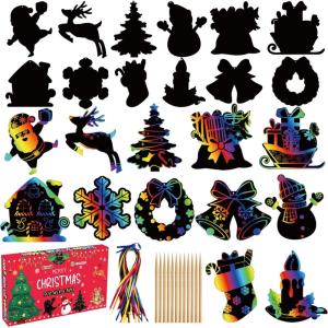 Stocking Stuffers – 48 PCS Rainbow Scratch Paper Cards Set | Christmas Crafts Toys Game for Kids – Christmas Gifts Ornaments Party Favors Decorations Supplies for Grandkids – Toddler Stocking Stuffers(Christmas)
