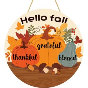 Thanksgiving Decorations – Welcome Sign for Front Door,Rustic Round Wood Wreaths for Outdoor,Maple Leaves Garland Porch Decor for Thanksgiving Friendsgiving – Fall Decor for Room Kitchen Wall(Orange)