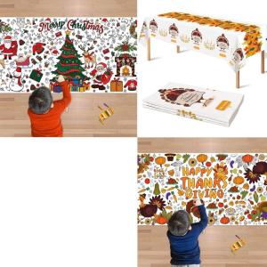 Thanksgiving/Christmas Giant Coloring Poster/Tablecloth-Thanksgiving Crafts for Kids-30 x 72 Inches Jumbo Paper Coloring Banner Thanksgiving Decor Gifts for Kids Activities Games Party