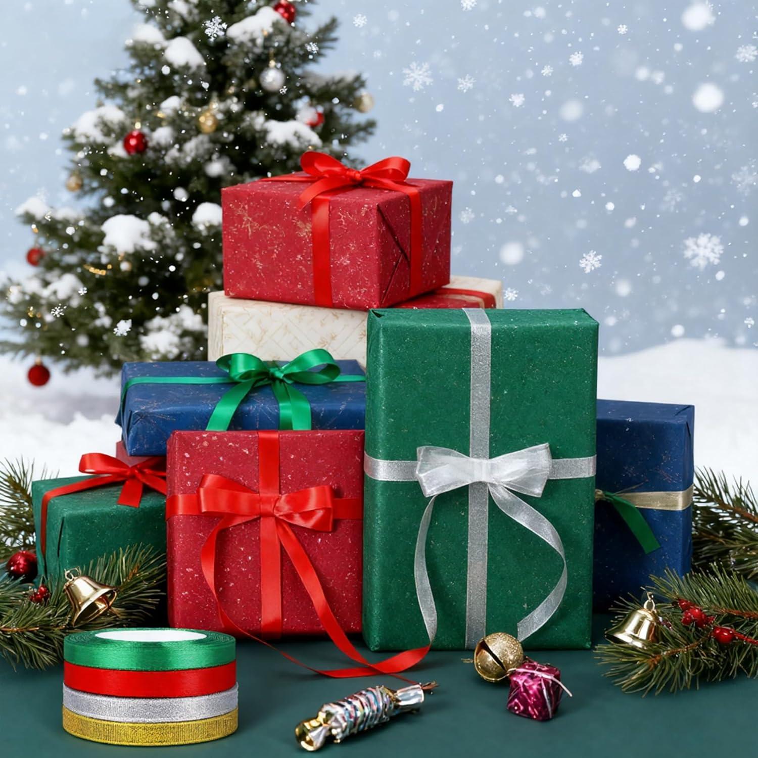 image:image4 Rolls Christmas Ribbons for Gift Wrapping Xmas Ribbons for Gift Bags Xmas Gifts for Women Men Mom Christmas Wrapping Paper Christmas DecorationsStocking Stuffers for Adults100 Yards