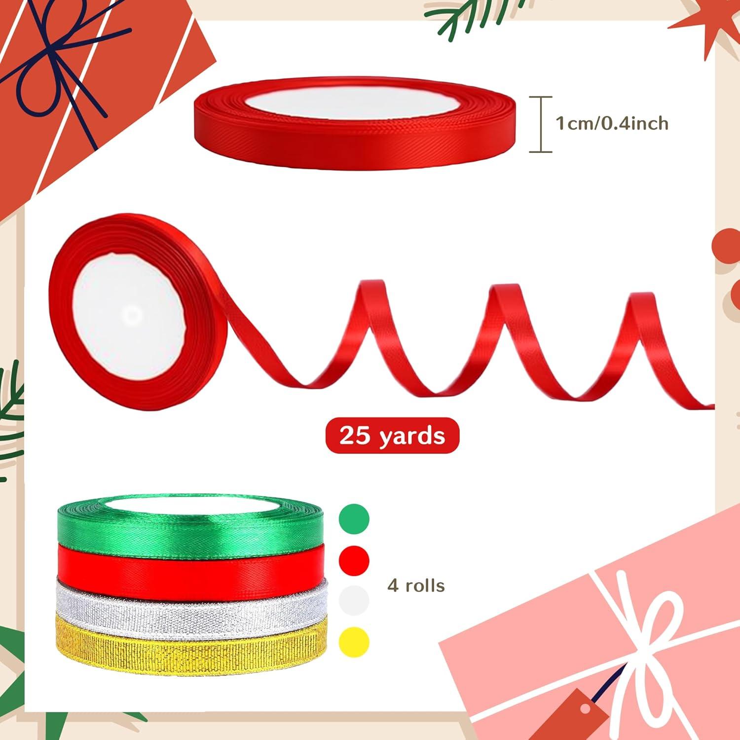 image:image4 Rolls Christmas Ribbons for Gift Wrapping Xmas Ribbons for Gift Bags Xmas Gifts for Women Men Mom Christmas Wrapping Paper Christmas DecorationsStocking Stuffers for Adults100 Yards