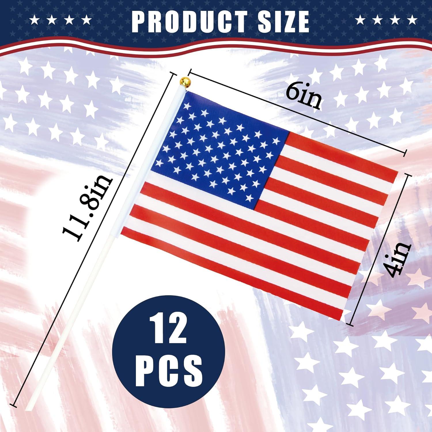 image:imageOHOME 4th of July Decorations 12 Pack Small Mini American USA Flags on Stick Fourth of July Decorations Red White Blue Fourth of July Accessories Patriotic Party Favors Supplies Outdoor Indoor