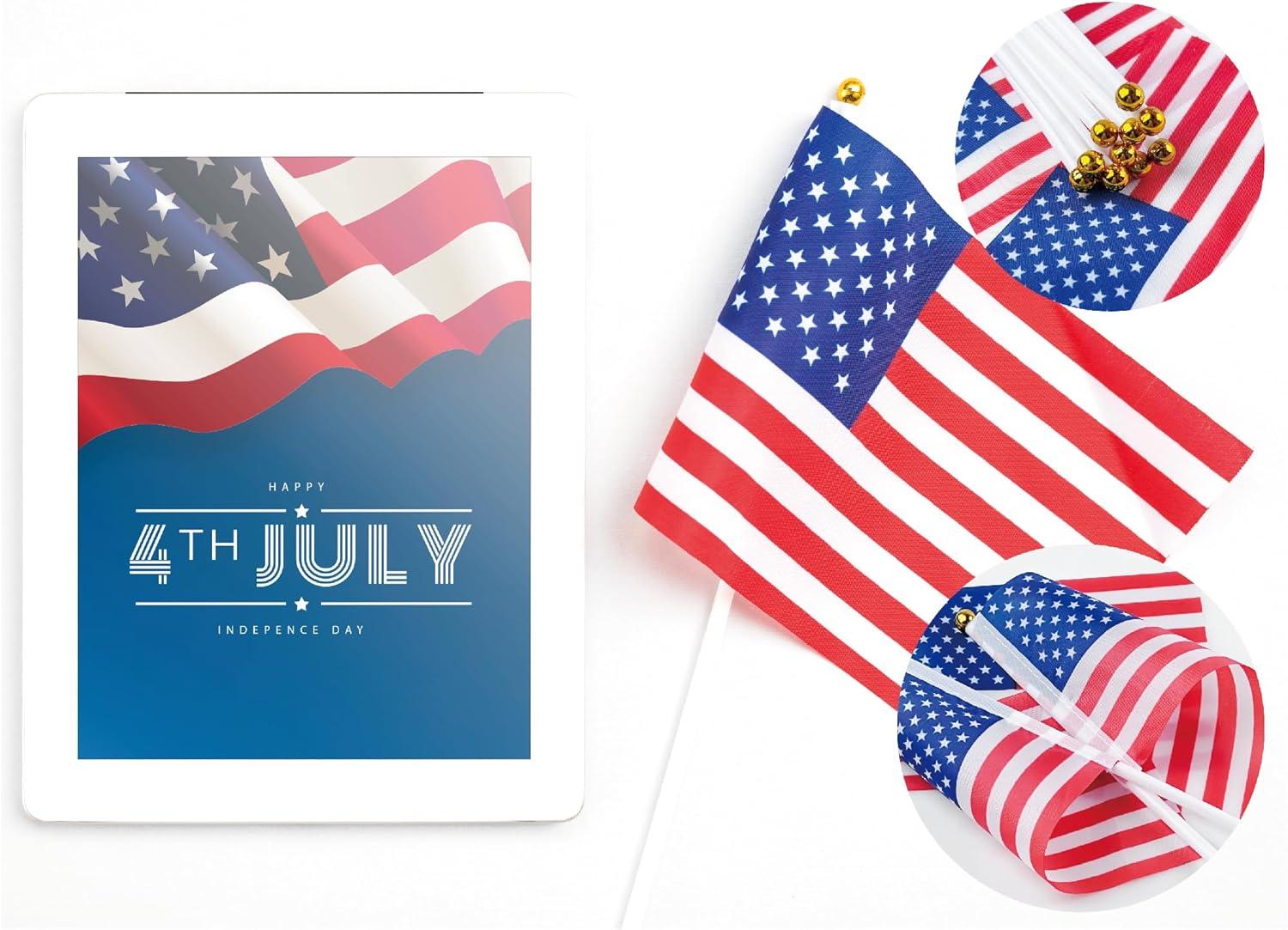 image:imageOHOME 4th of July Decorations 12 Pack Small Mini American USA Flags on Stick Fourth of July Decorations Red White Blue Fourth of July Accessories Patriotic Party Favors Supplies Outdoor Indoor