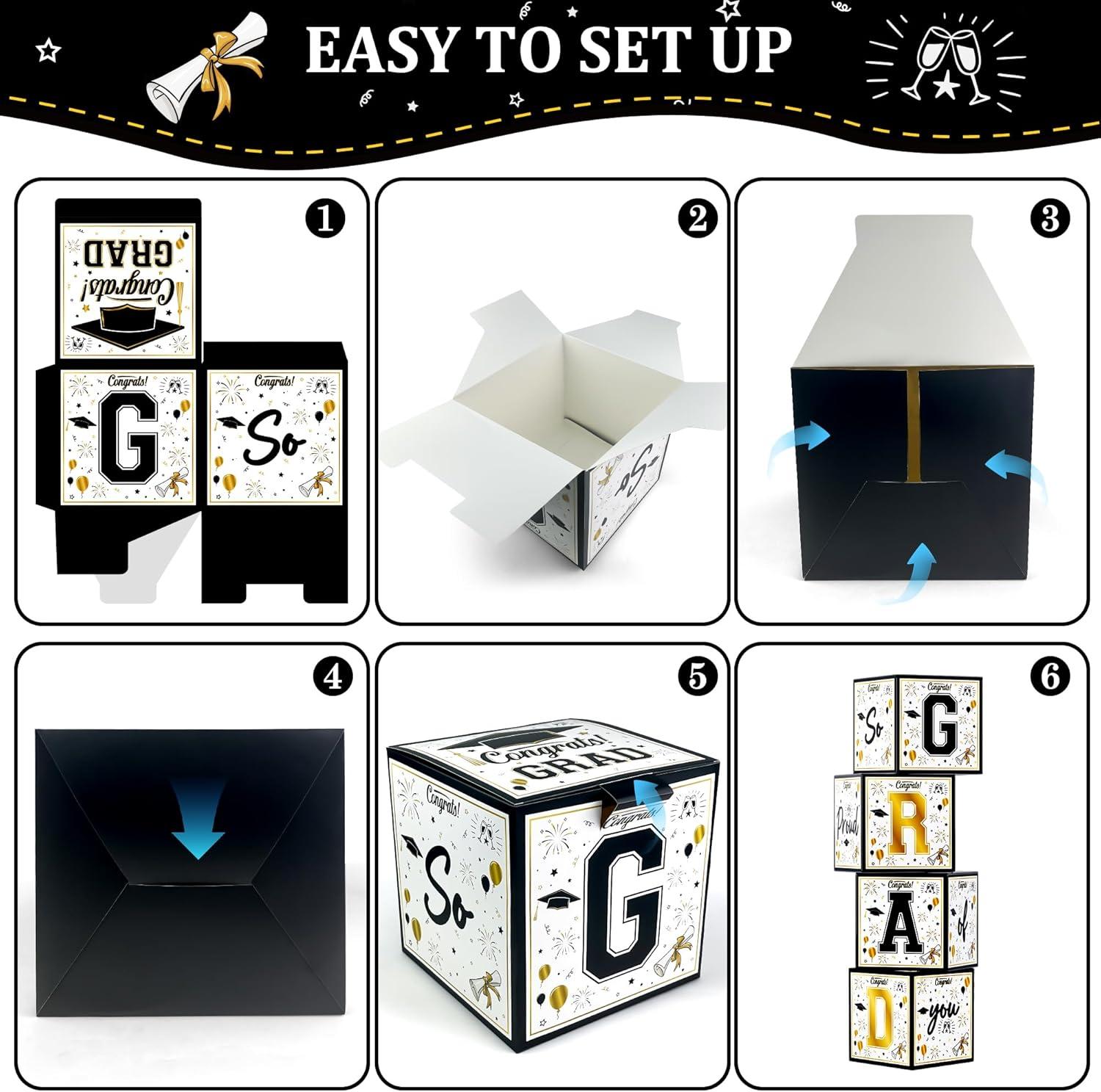 image:imageOHOME 8 Pack Graduation Decorations 2026 Graduation Party Decorations 2026 Balloon Boxes for Class of 2026 Party Favors Supplies Yard Signs Banner Backdrop Decor BlackBlack